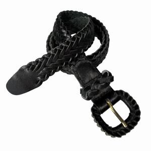 Black Braided Leather Belt Womens Sz S Woven Buckle Boho Western Cottage